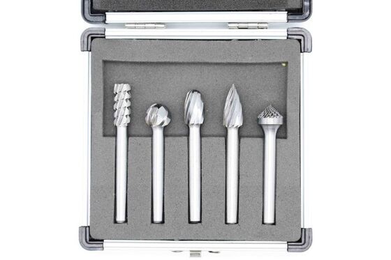 Portable Carbide 5 Piece Rotary Burr Set Aluminum Case Flexible Tooth And Shape Options