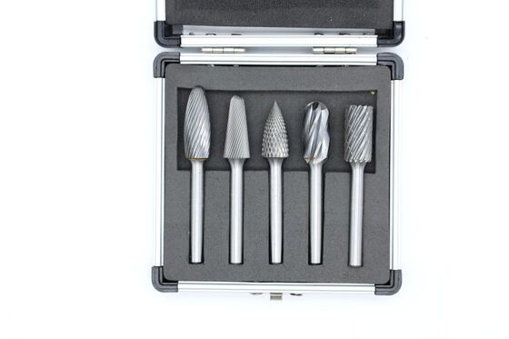 5-Piece Tungsten Carbide Rotary Burr Set in Aluminum Case for Metalworking