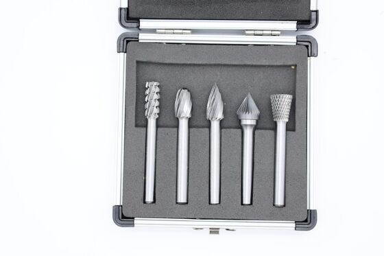 5-Piece Tungsten Carbide Rotary Burr Set with Multi-Cut for General Metalwork in Aluminum Case