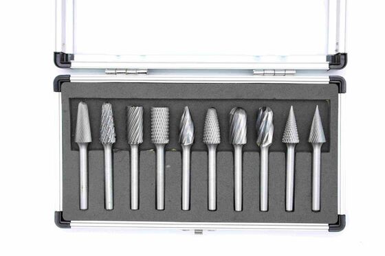 10-Piece Tungsten Carbide Rotary Burr Set with Multiple Tooth Combinations for Metalworking