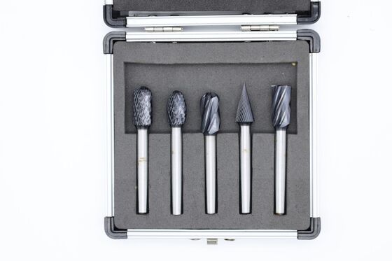 AlTiN-Coated 5-Piece Carbide Burr Set with 6mm Shank for Multi-Material Work in Aluminum Case
