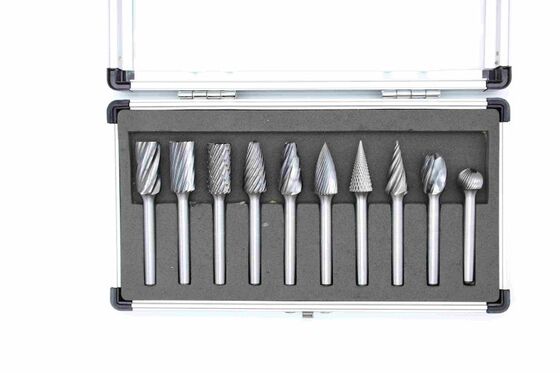 10-Piece Tungsten Carbide Burr Set with 6mm Shank – Complete Multi-Shape Rotary Burr Kit for Metalworking